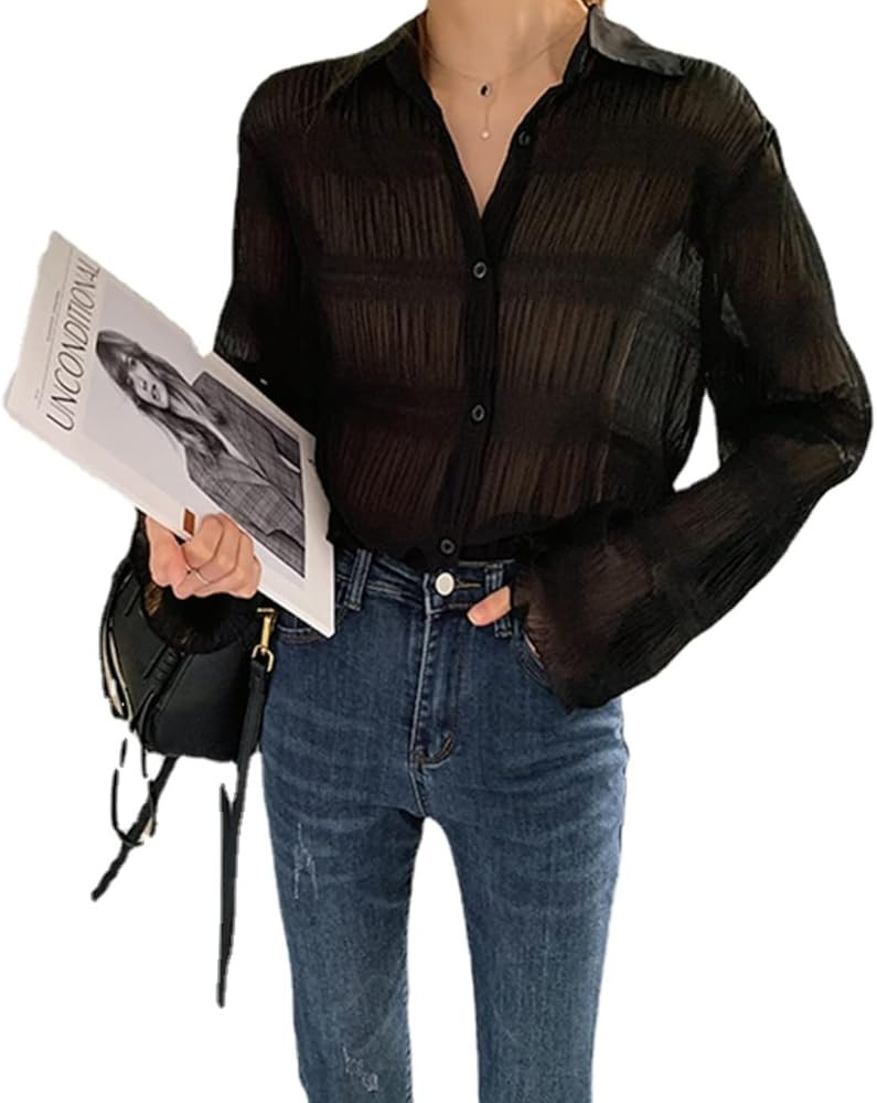 MOLERFO Through Shirts for Women Mesh Top Women Mesh Long Sleeve Tops for Women | Amazon (US)