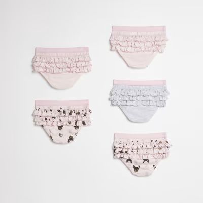 Mini girls pink frenchie print briefs 5 pack | River Island (UK & IE)