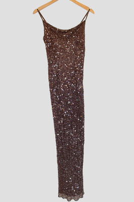 Vintage Monsoon dress UK 10 brown bronze maxi long slip gown silk beads sequins | eBay US
