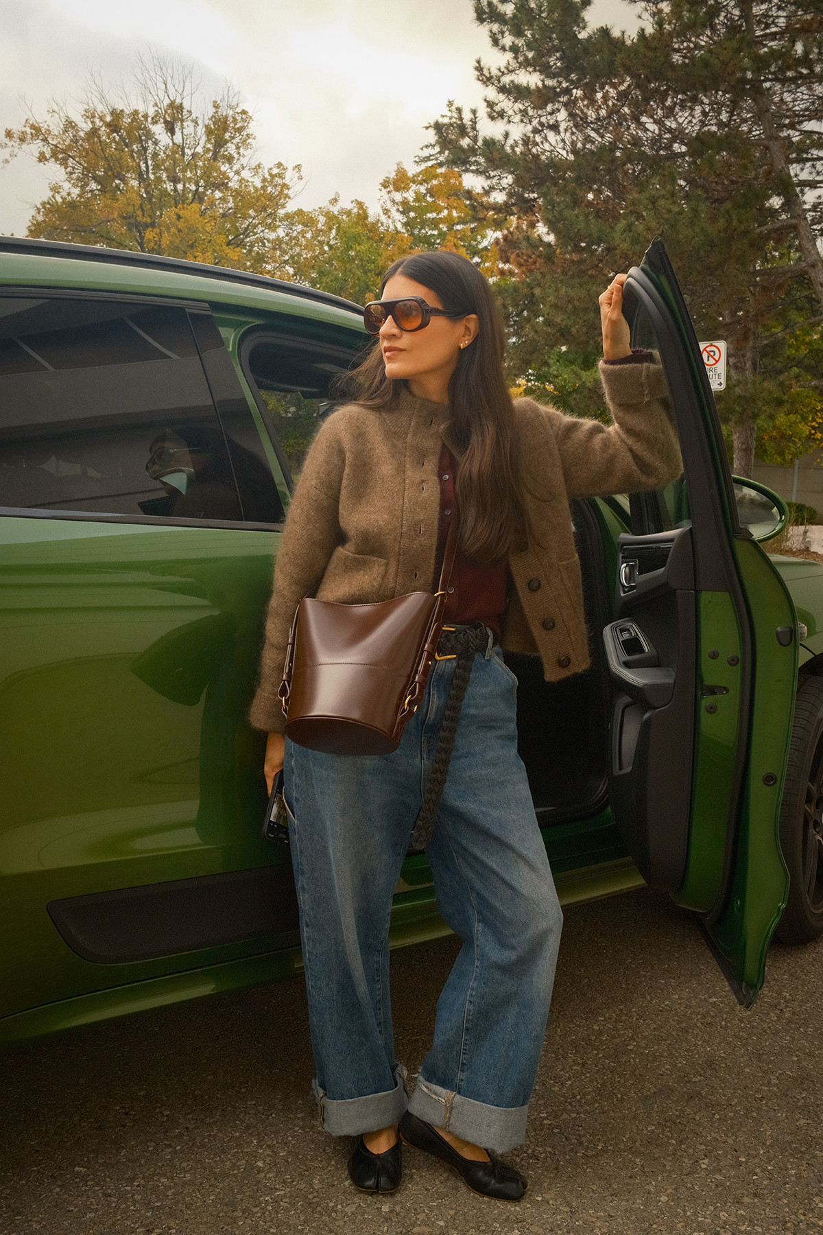 Sezane Fall: Thais Jacket in Taupe and the Gary Bag in Smooth Chocolate styled with Maison Margiela Tabi ballet shoes.  

 #LTKfall #LTKshoes #LTKbag