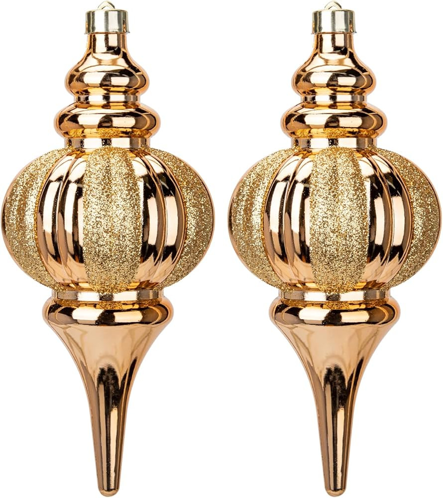 2 Pcs 10" Large Bronze Christmas Ball Ornaments - Shatterproof Finial Drop Ornaments for Tree Dec... | Amazon (US)