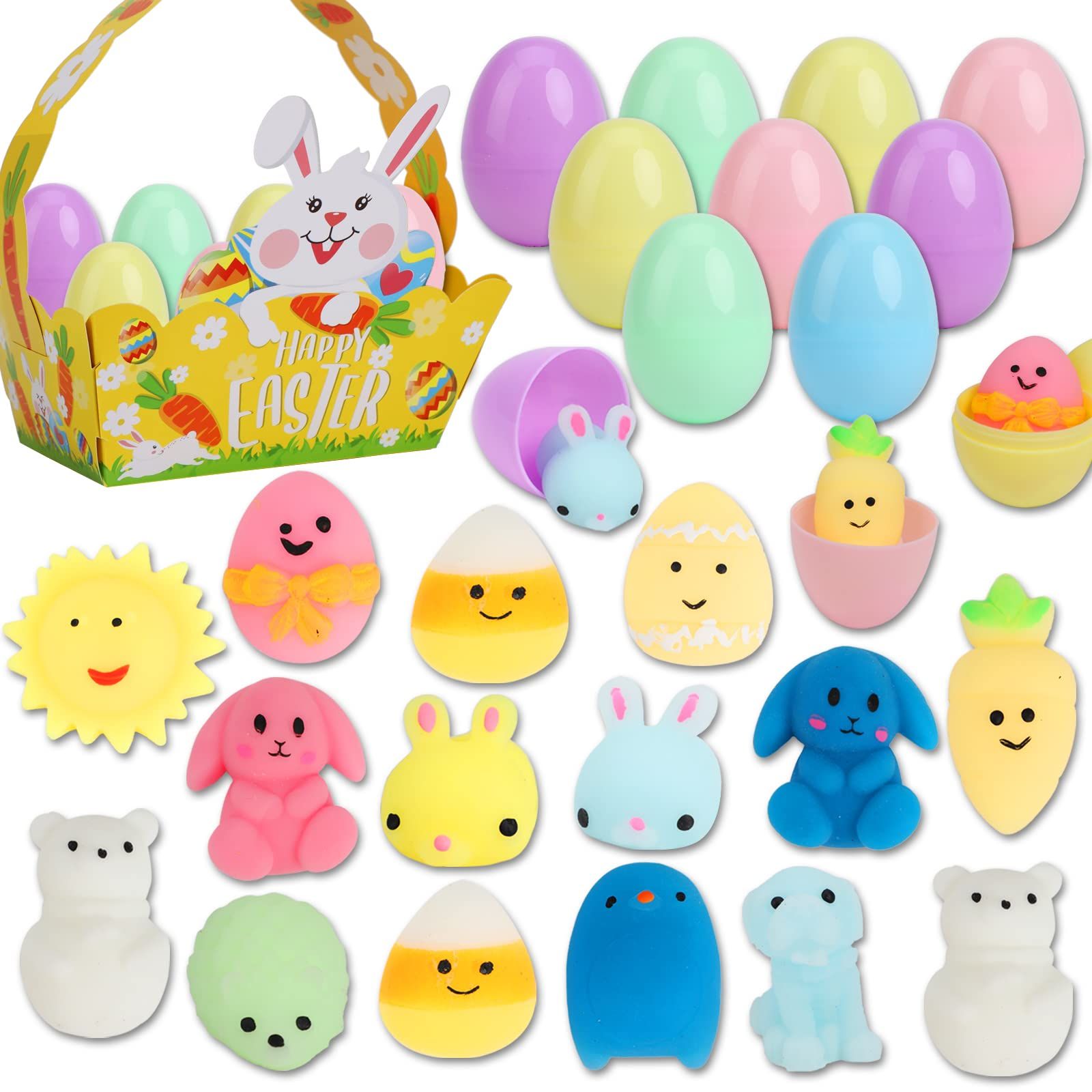 Easter Basket Stuffer Mochi Fidget Toys, 15 Set of Easter Eggs with Mochi Squishy Toys Inside Tin... | Amazon (US)
