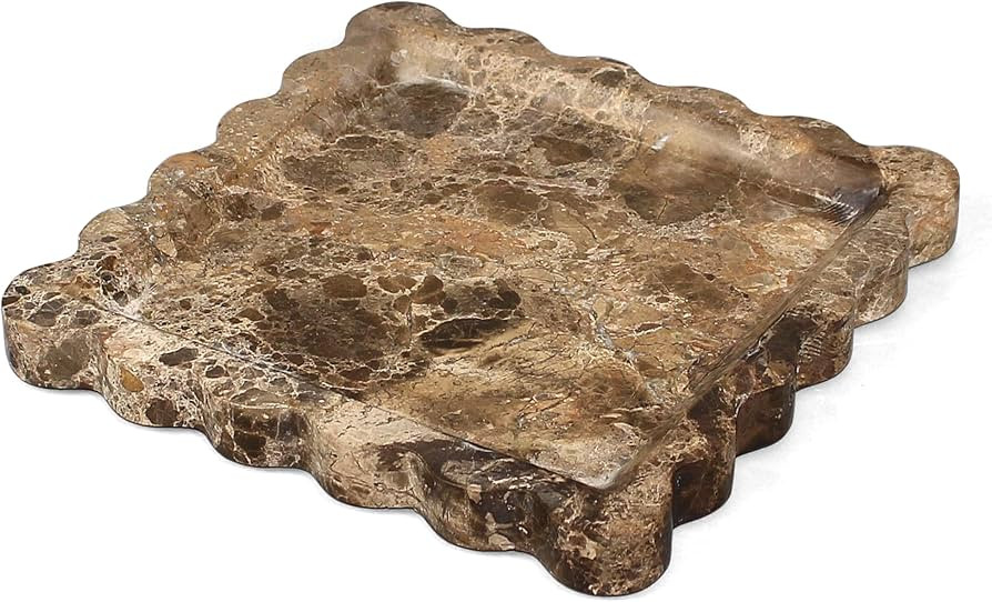 Square Marble Vanity Tray with Scalloped Edge - Natural Marble Perfume Tray Decor for Dresser, Va... | Amazon (US)