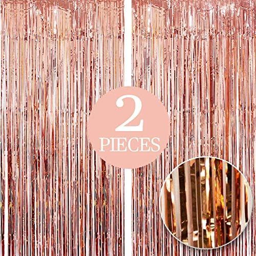 Xtra Large, Rose Gold Fringe Curtain - 3.2 x 10 Feet, Pack of 2 Rose Gold Party Decorations | Ros... | Amazon (US)