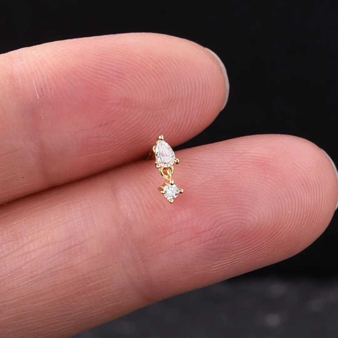 Moissanite Dangle Labret, Cartilage Earring, Titanium - Etsy | Etsy (US)