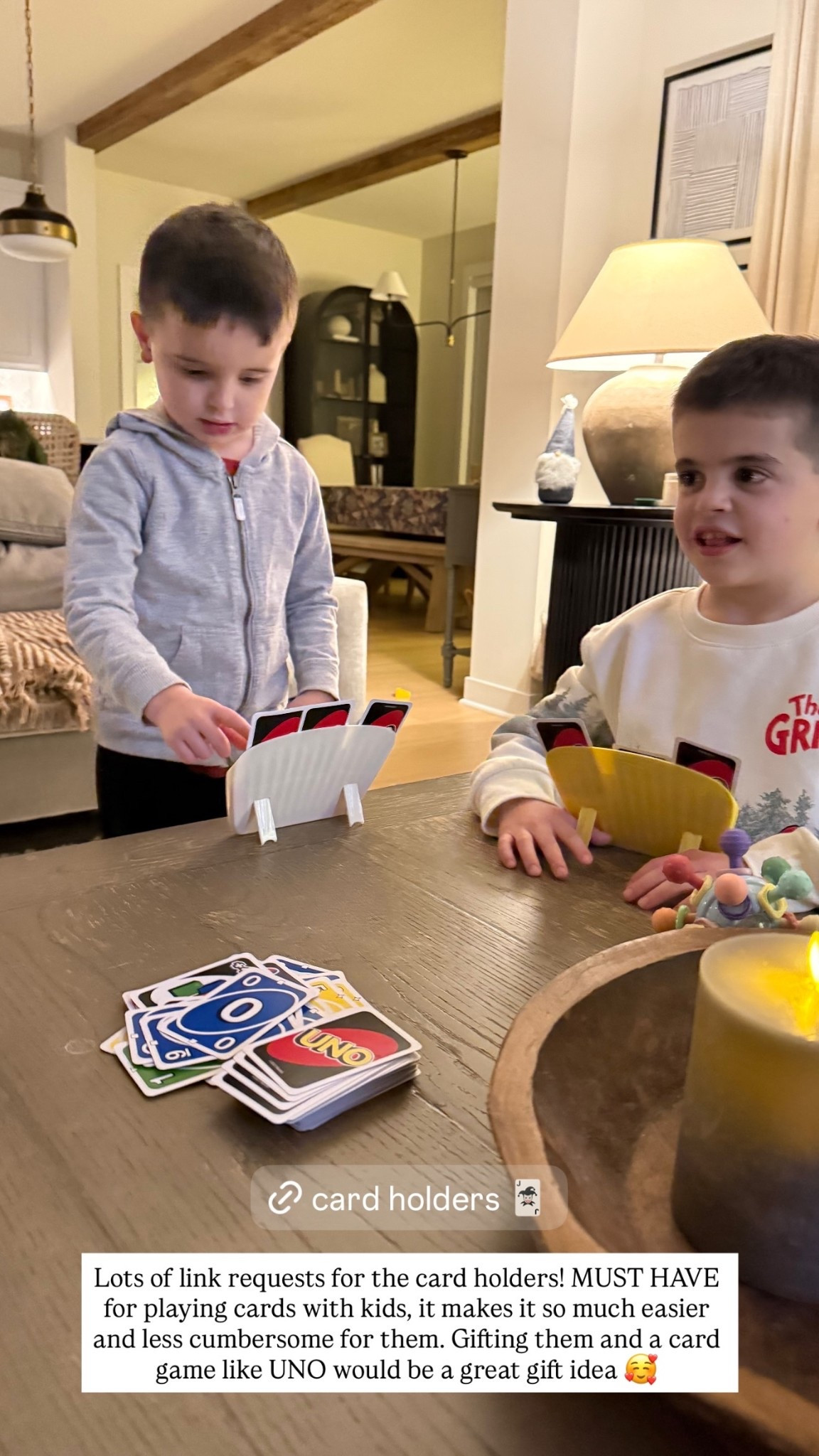 Lots of link requests for the card holders! MUST HAVE for playing cards with kids, it makes it so much easier and less cumbersome for them. Gifting them and a card game like UNO would be a great gift idea 🥰