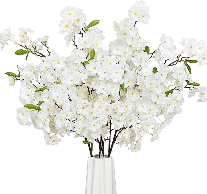 Sunm Boutique White Cherry Blossom Flowers, Artificial Cherry Blossom Decor Faux Cherry Blossom B... | Amazon (US)