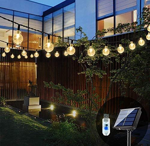 Solar Garden Lights with USB, 60 LED Outdoor String Lights Solar Powered Waterproof Fairy Lights ... | Amazon (UK)