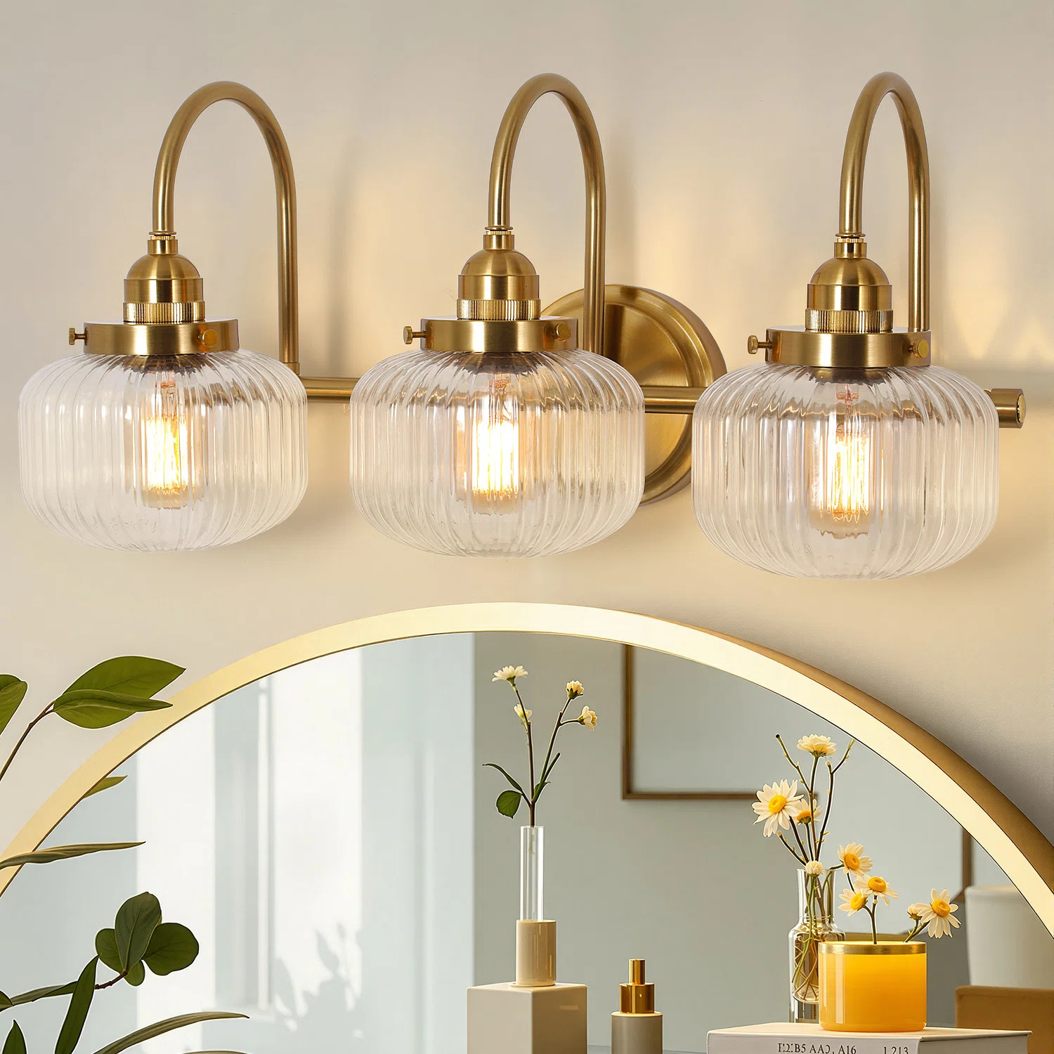 3-Light Vanity Light Spherical Glass Bathroom Wall Sconces | Wayfair North America