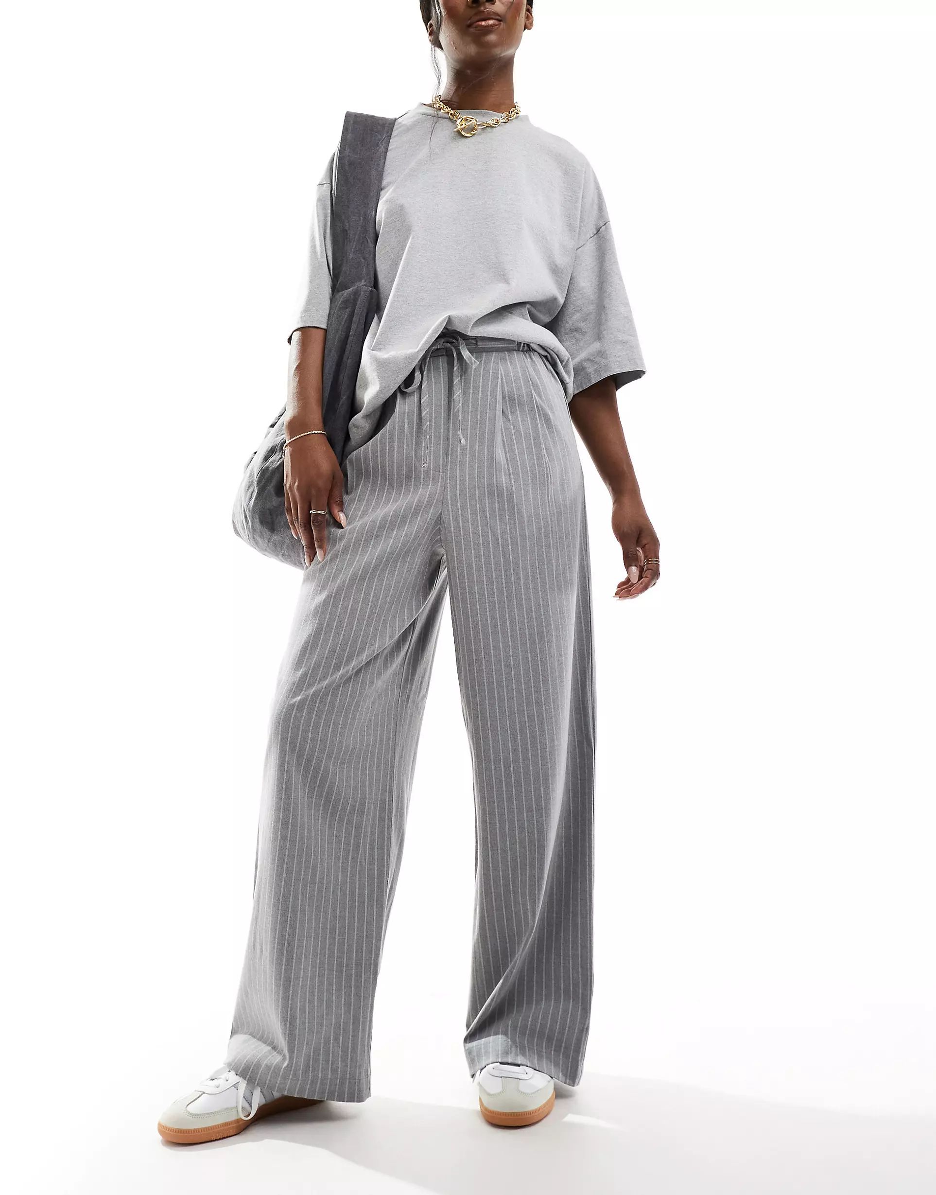 ASOS DESIGN tailored pull on trouser in grey pinstripe | ASOS (Global)