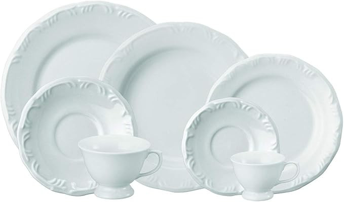 Serviço de Jantar Chá Café 42 peças em Porcelana. Modelo Redondo com Relevo Pomerode. Branca.... | Amazon (BR)