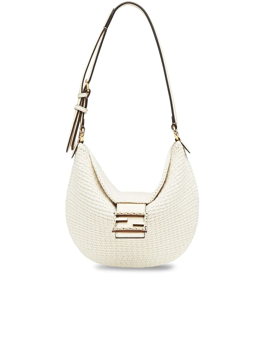 Small Croissant Hobo Bag in White Cotton | COSETTE (global)