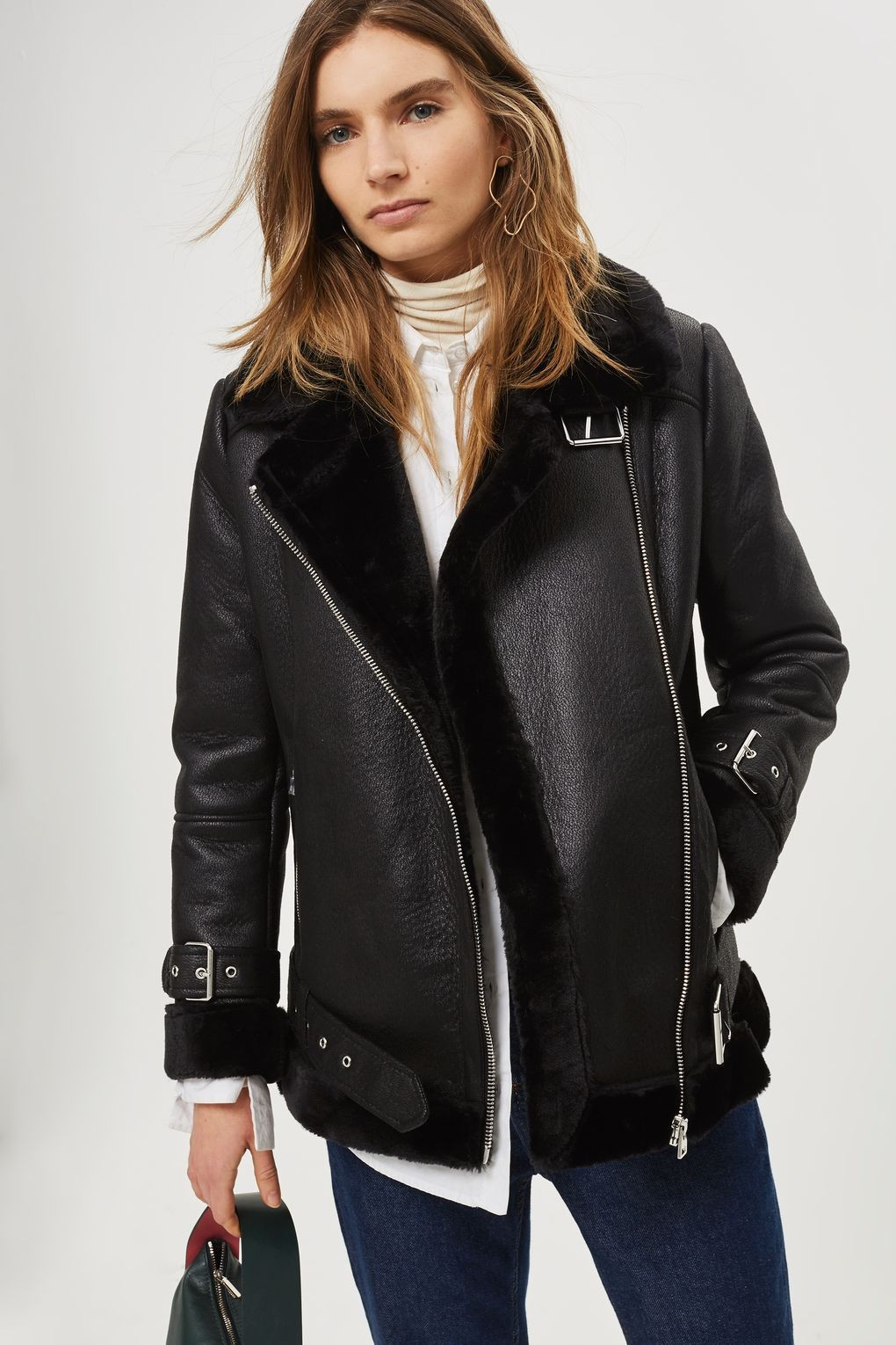 Blouson de motard en shearling synthétique | Topshop FR