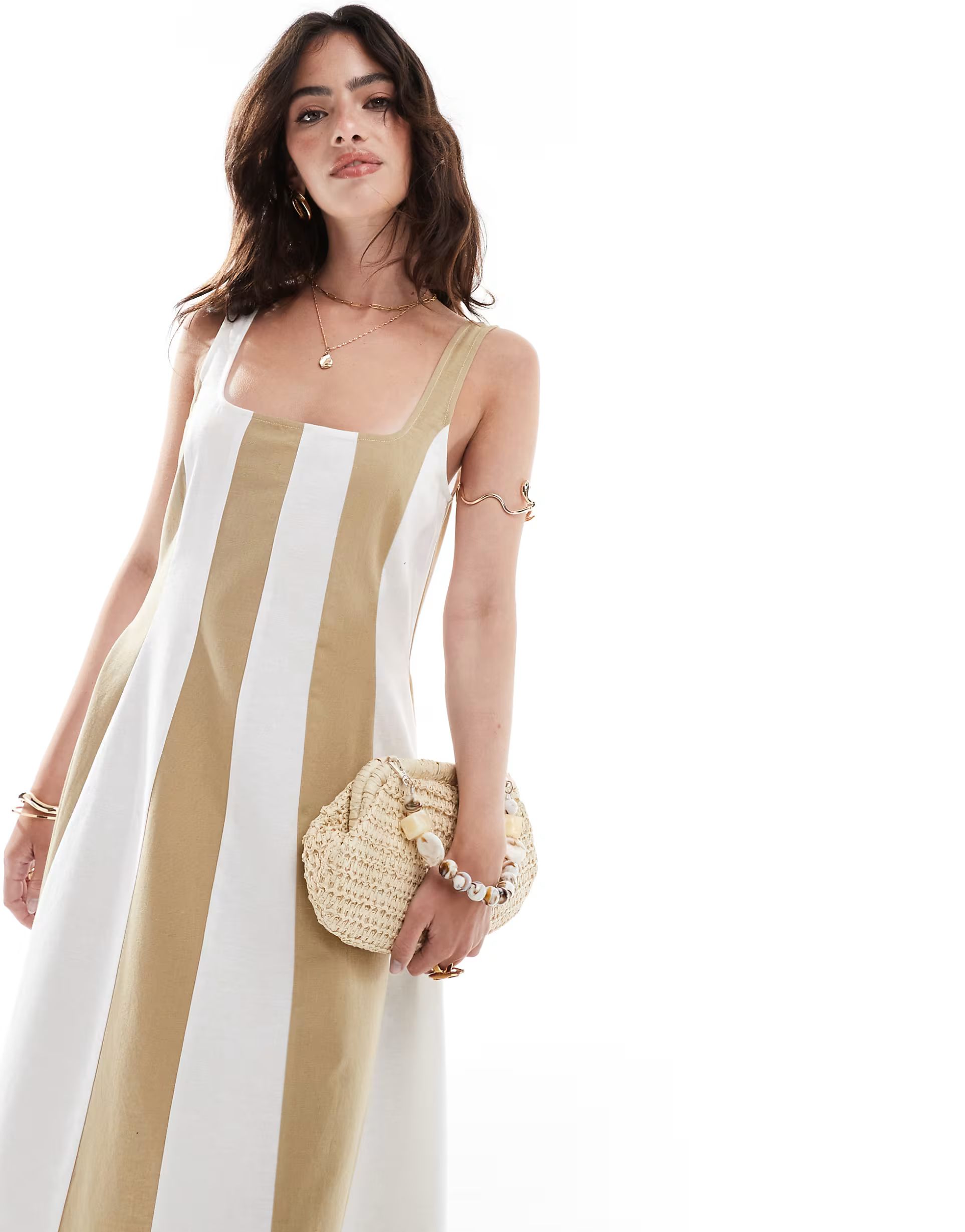 ASOS DESIGN seamed maxi tennis sundress in brown stripe | ASOS (Global)