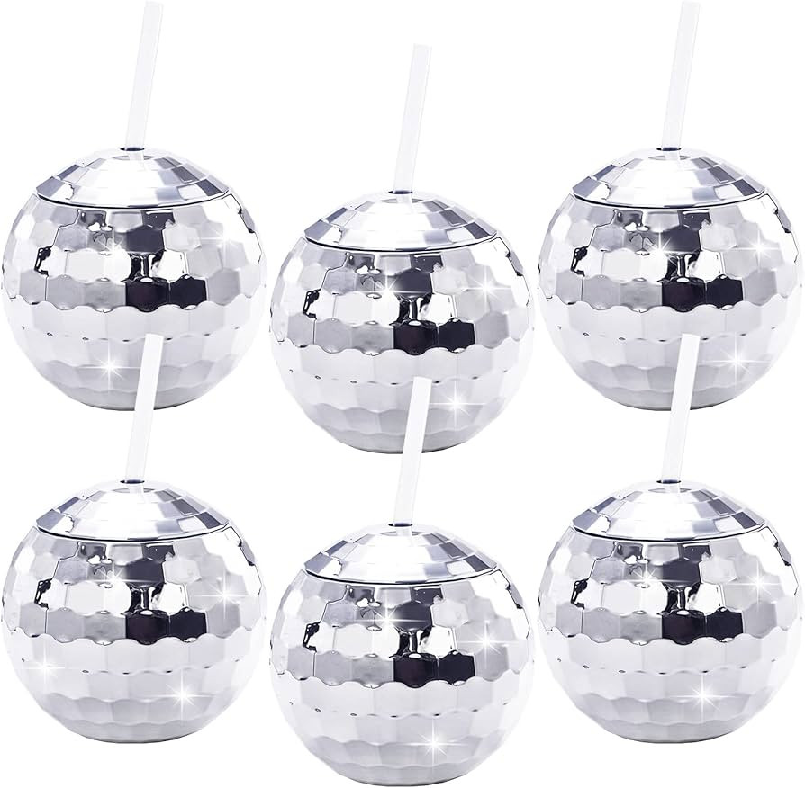 Nicunom 6 Pack Disco Ball Cups with Lids & Straws, 19 Oz Silver Disco Ball Tumbler Disco Flash Ba... | Amazon (US)