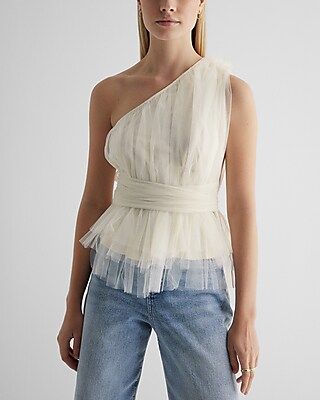 Tulle One Shoulder Peplum Top | Express