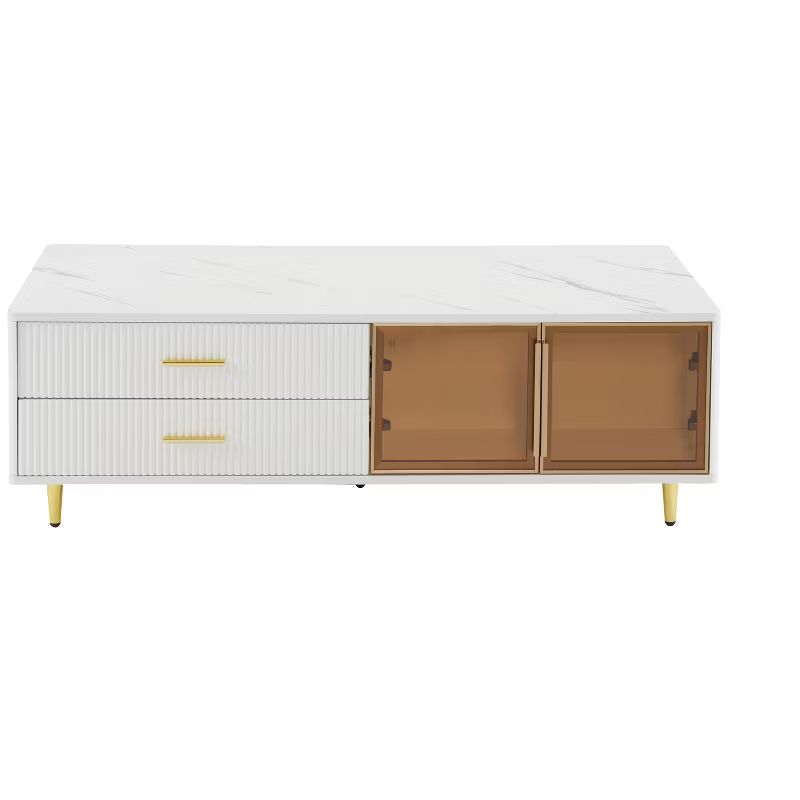 47.2''W Modern Coffee Table with 2 Glass Door Storage, 4 Drawers, Gold Metal Legs and Multi-Color... | Target