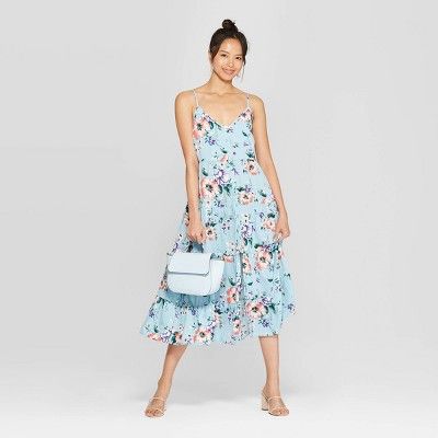 Women's Floral Print Scoop Neck Strappy Button Front Tiered Midi Dress - Xhilaration™ Dusty Blue | Target