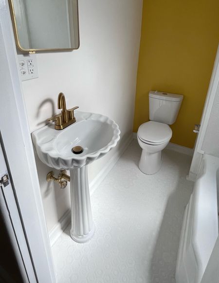 guest bathroom is finally coming together! scallop pedestal sink 

#LTKhome #LTKsalealert #LTKCyberweek