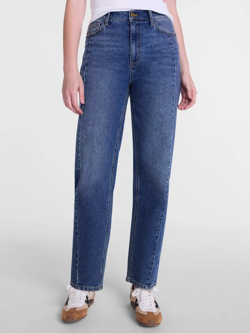 Scenario Women's and Women's Plus High Rise Barrel Jeans, 26", 28" Inseam, Sizes 0-28W | Walmart (US)