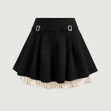 Buckle Detail Contrast Pleated Hem Skirt | SHEIN