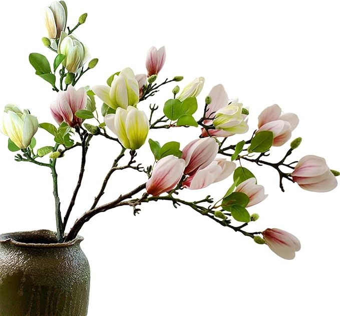 Magnolia Flowers Artificial Branches，Faux Fake Stems Beautiful Magnolia Home Decor Decorations ... | Amazon (US)