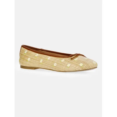 Free Assembly Women s Raffia Daisy Ballet Flats with Bow | Walmart (US)