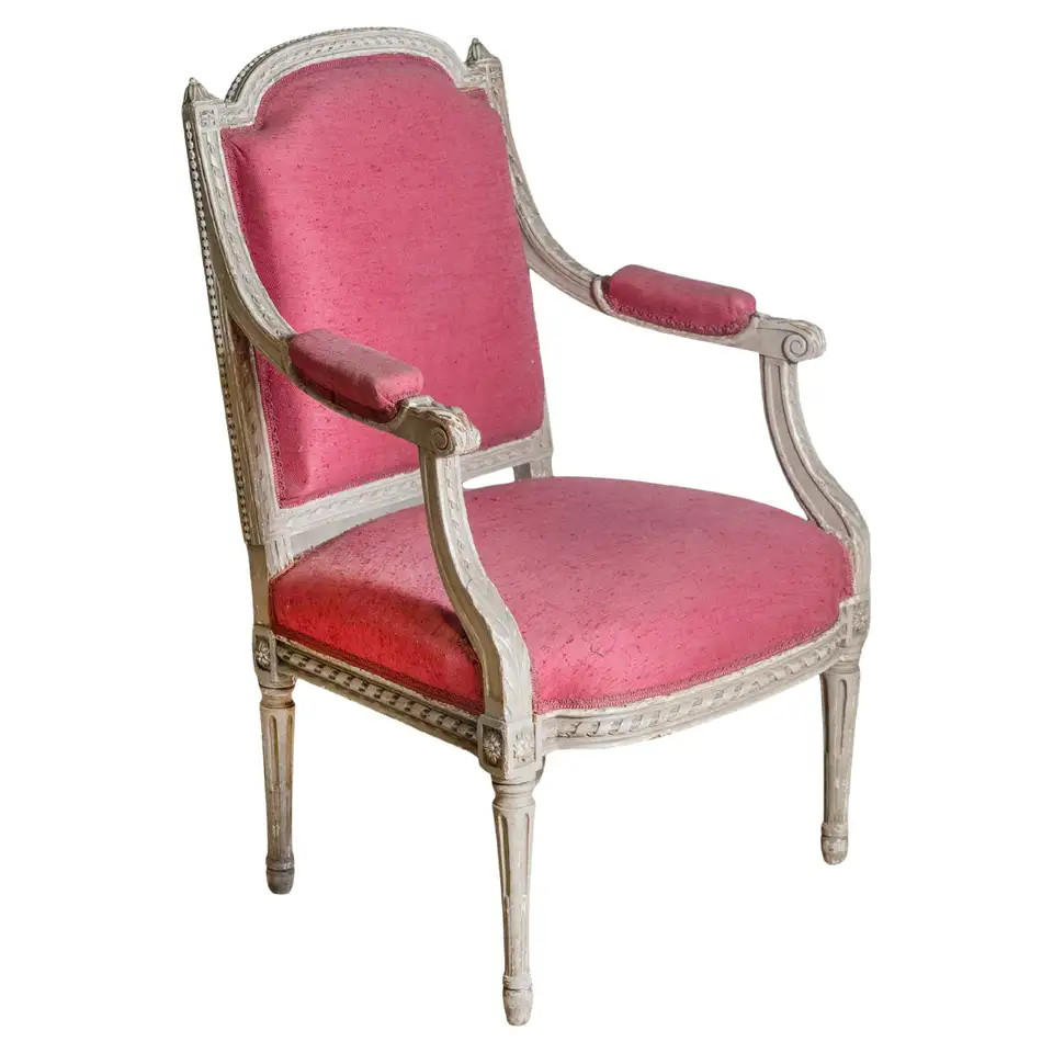 French Louis XVI Style 19th Century Painted Fauteuil with Abundant Carved Décor | 1stDibs