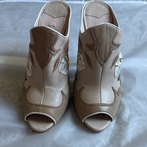 Miu Miu Western Aplique Brown Peep-Toe Mules NWT | Poshmark