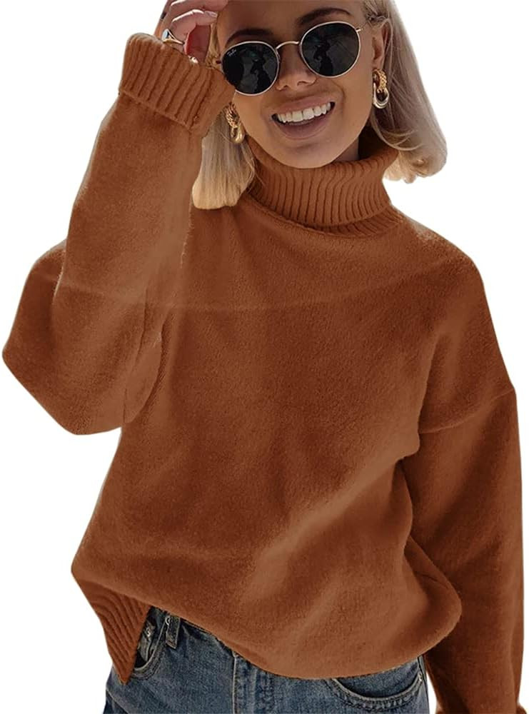 Lailezou Womens Turtleneck Oversized Sweaters Long Sleeve Pullover Loose Chunky Knit Jumper | Amazon (US)