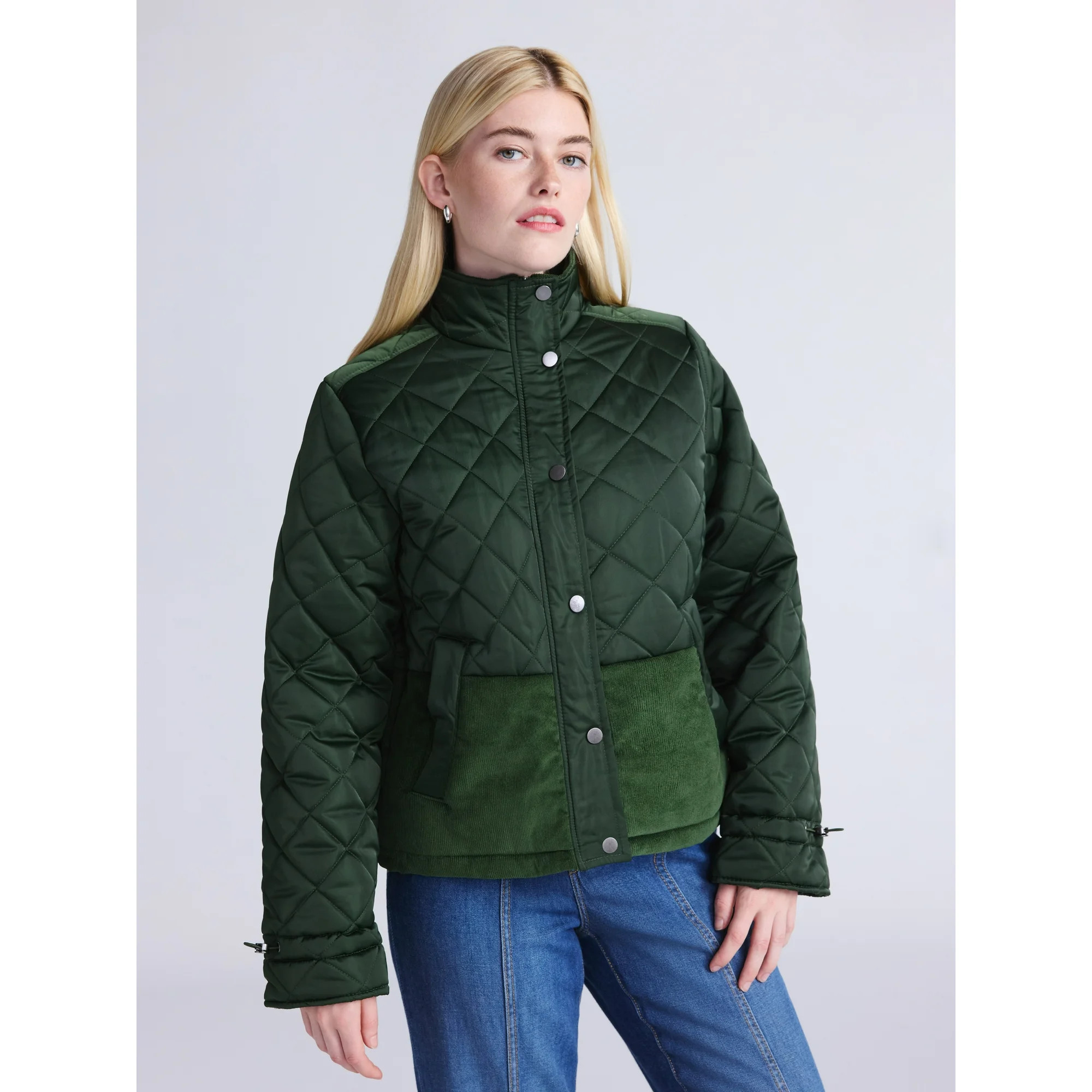 Time and Tru Women's and Women’s Plus Mixed Media Puffer Jacket, Sizes XS-2X | Walmart (US)