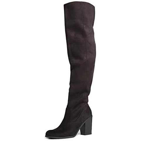 Amazon.com | Vepose Women's Suede Fall Boots Over The Knee High Vegan Chunky Heels Side Zipper Ad... | Amazon (US)