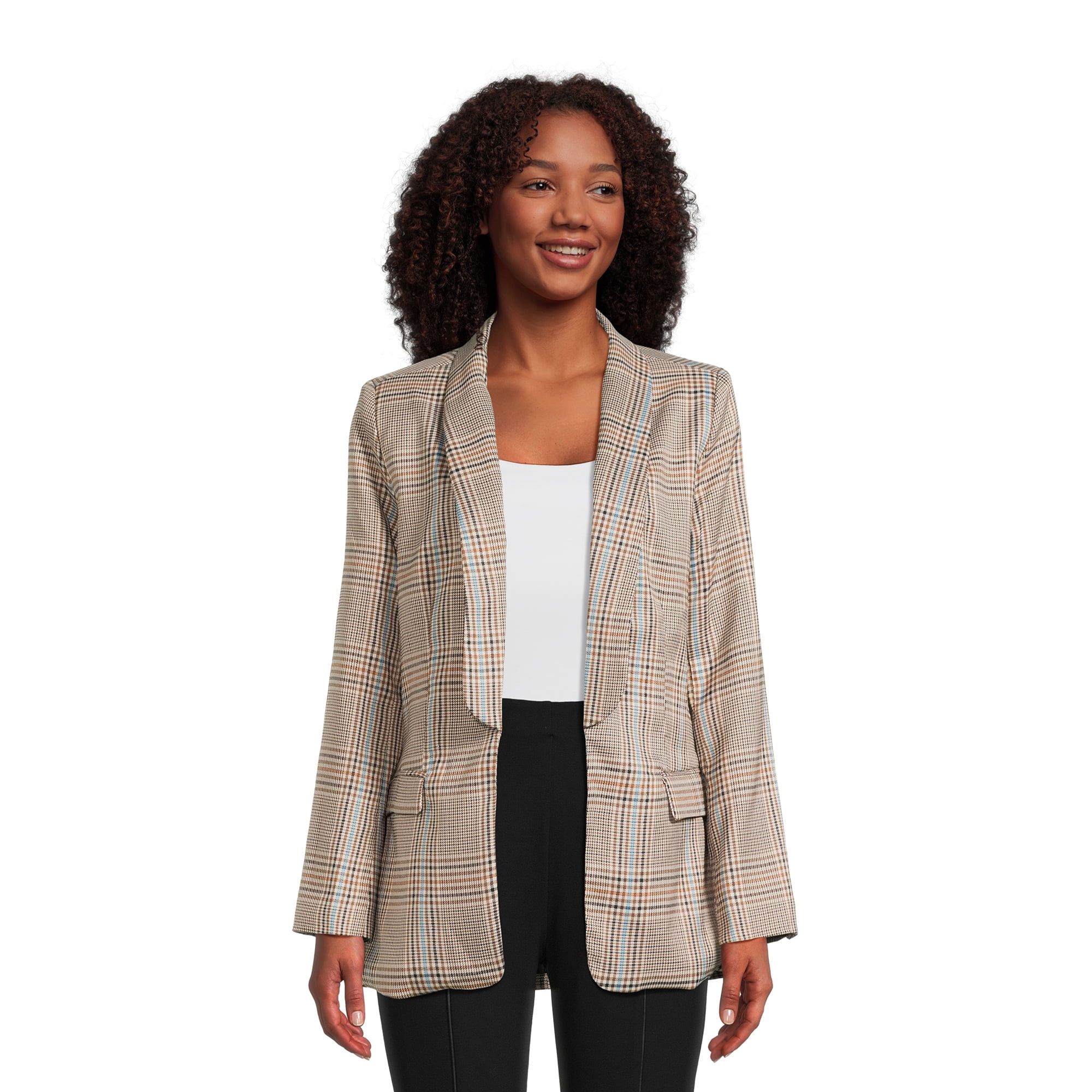 Attitude Unknown Women's Shawl Collar Relaxed Fit Plaid Blazer, Sizes XS-XL | Walmart (US)