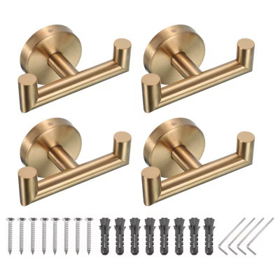 Unique Bargains Stainless Steel Round Wall Mounted Decorative Double Towel Hook Gold Tone 4 Pcs | Target