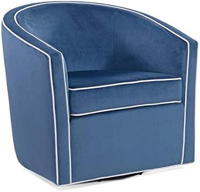 Keely Blue Velvet with Contrasting Cream Welt Barrel Swivel Chair | Amazon (US)