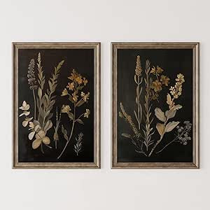 Vintage Floral Wall Art Decor Black Botanical Canvas Art Moody Flower Wall Art Dark Academia Post... | Amazon (US)