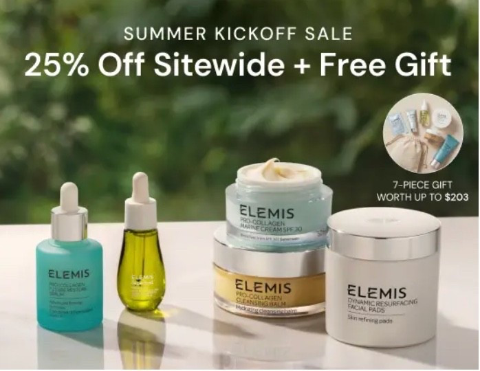 Elemis sale 25% off site wide sale PLUS 7 piece gift 

Face wash 
Toner 
Lotion 
Face care

#LTKSaleAlert #LTKBeauty