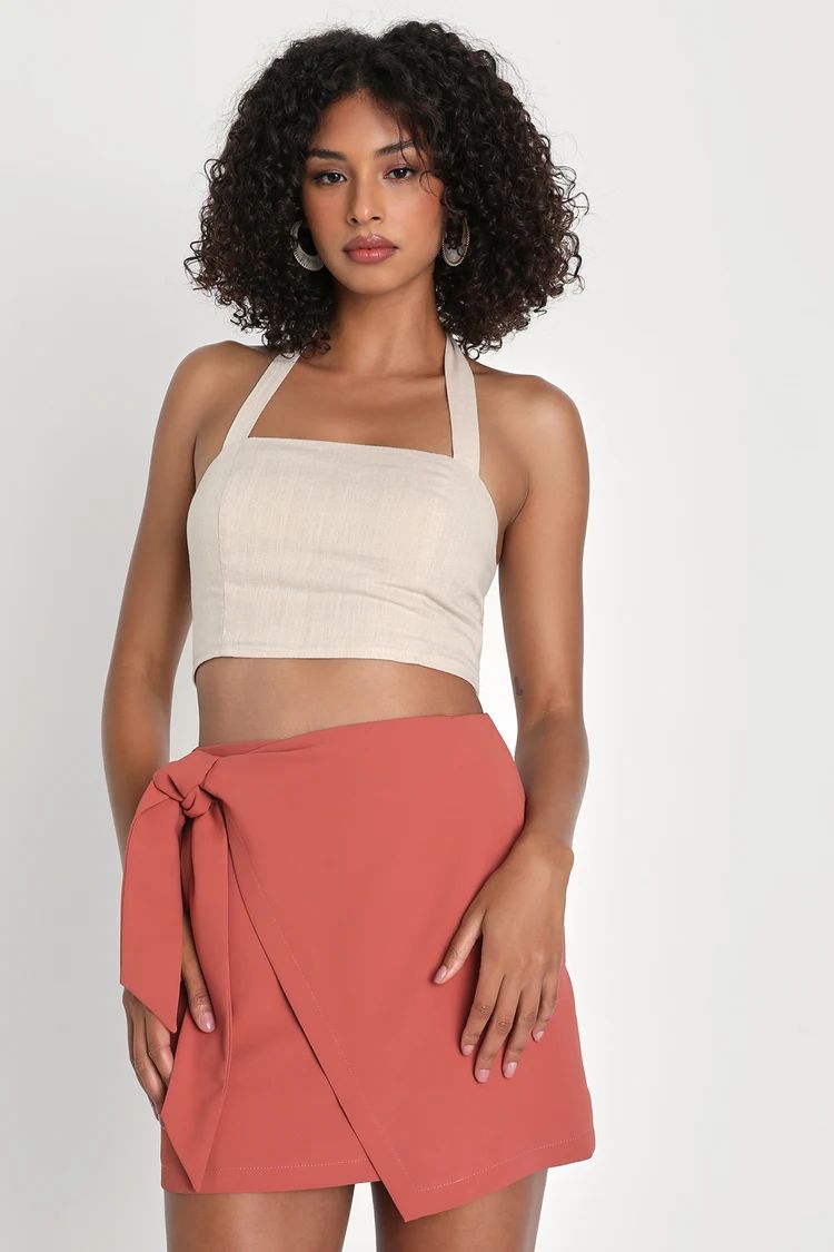 Knot Basic Rusty Rose Tie-Front Mini Skirt | Lulus (US)