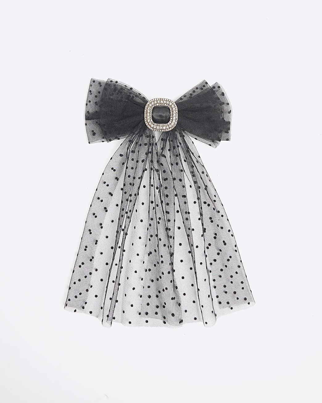 Black Buckled Organza Polka Dot Bow Hair Clip | River Island UK & IE