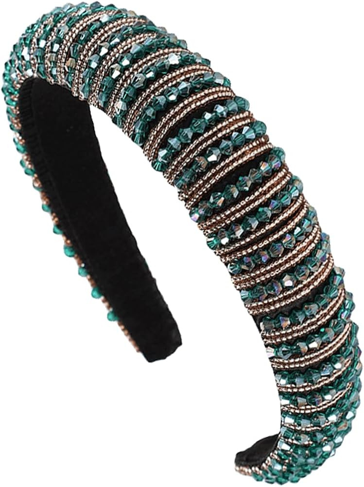 scicent Headbands for women's Hair Baroque Rhinestone Hairband Green Wide Head Band Vintage Party... | Amazon (UK)