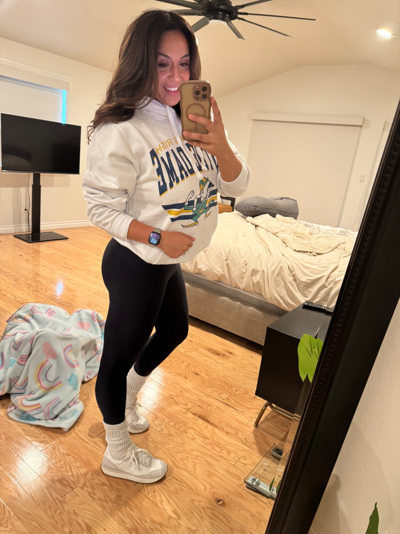 Football, sports mom, blue team outfit, fleece leggings, Notre dame, fall sports, socks, new balance, white sneaker, hoodie outfit 

#LTKSeasonal #LTKFamily