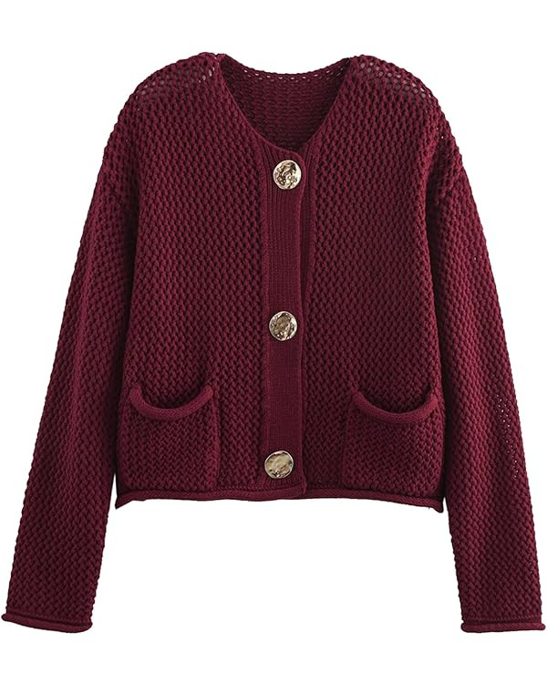 Yimoon Womens Cropped Cardigan Sweaters Gold Button Down Chunky Knit Sweaters Long Sleeve Open Fr... | Amazon (US)