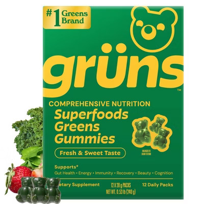 Grüns Adult Low Sugar Superfoods Greens Gummies - 96ct/12 Servings | Target