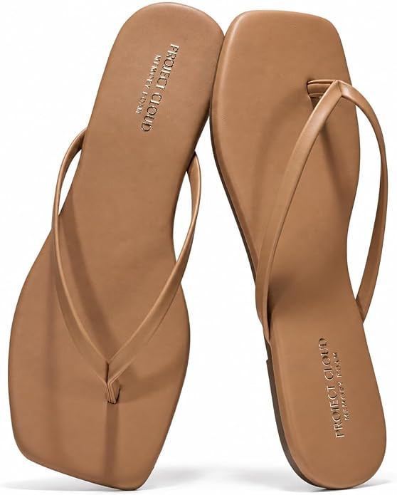 Project Cloud Square Toe Flip Flops For Women Footwear - Non Slip with Memory Foam Insole Beach E... | Amazon (US)