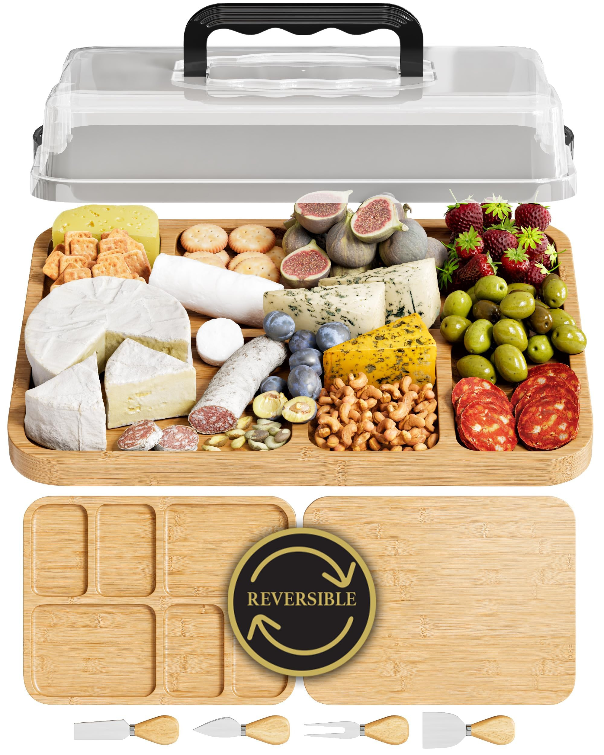 Charcuterie Board with Lid - Reversible, 2-in-1 Travel Portable Cheese Board for Picnics & Entert... | Amazon (US)