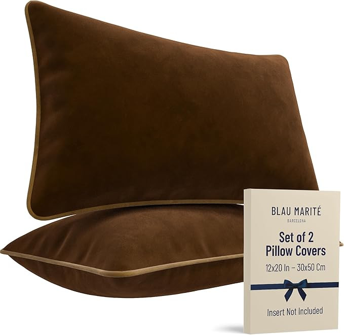2 Pack Velvet Decorative Throw Pillow Covers, 12"x20", Brown and Camel, Solid, Modern, Contrast P... | Amazon (US)