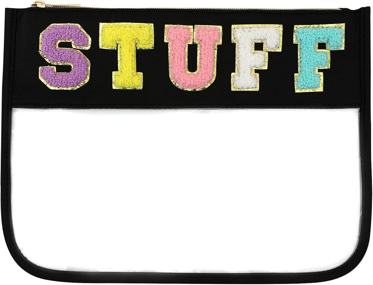 BCRMPT Chenille Letter Bag Clear Flat Pouch,Multi-purpose PVC&Nylon Clear Cosmetic Bags,Travel Ma... | Amazon (US)