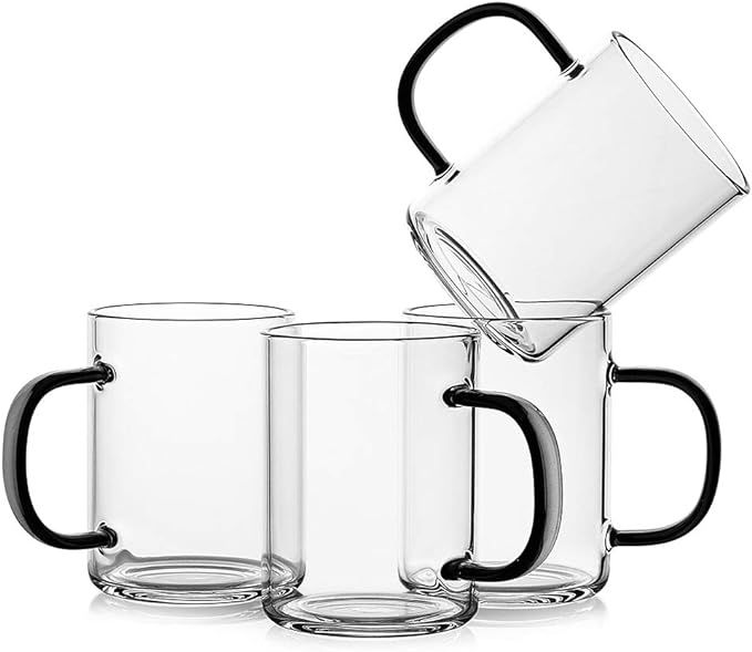 LUXU Glass Coffee Mugs Set of 4,Clear Borosilicate Glass Coffee Cups 11oz,Lead-Free Drinking Glas... | Amazon (US)