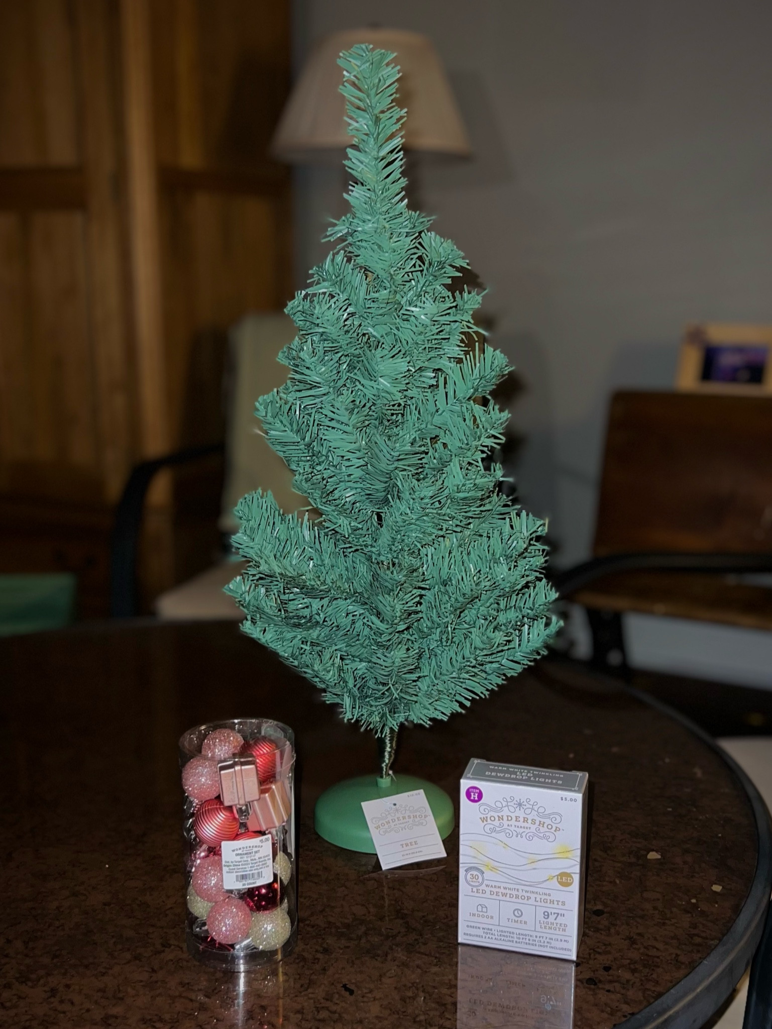 Mini tree (22in), mini ornaments (25 pieces), and mini lights. All from target. All of it is currently on sale online. Not pictured: the mini silver star tree topper from dollar tree. It’s the perfect size for this tree so go there for a small affordable star

#LTKHoliday #LTKSeasonal #LTKhome