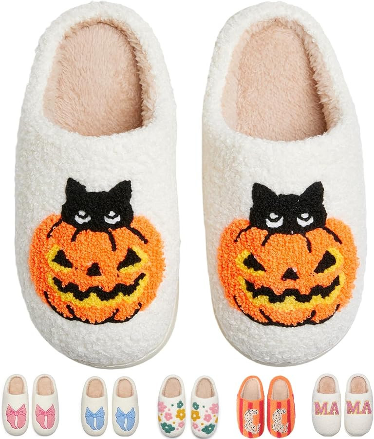 Cute Bow House Slippers Memory Foam Fuzzy Shoes for Women Non-Slip Warm Indoor Outdoor | Amazon (US)